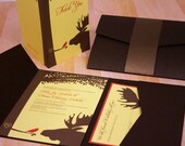 SAMPLE Pocketfold Moose and Bird Wedding Invitation