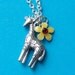 Mini Giraffe Charm Necklace - with tiny yellow flower bead and silver chain
