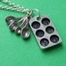 Loves to Bake Cupcakes Pewter Charm Necklace- with antiqued muffin tin miniature measuring spoons and silver chain