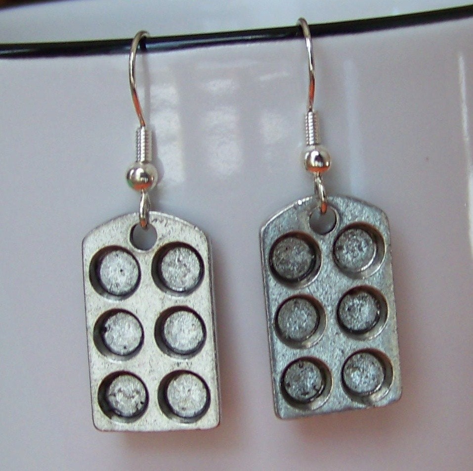 Tiny Cupcake Pan Earrings for your favorite Baker or Chef - on silver hooks