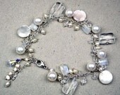 Wedding Bracelet Wire Wrapped Sterling Silver Chain Pearl Cluster Swarovski Rock Crystal Moonstone Mother of Pearl