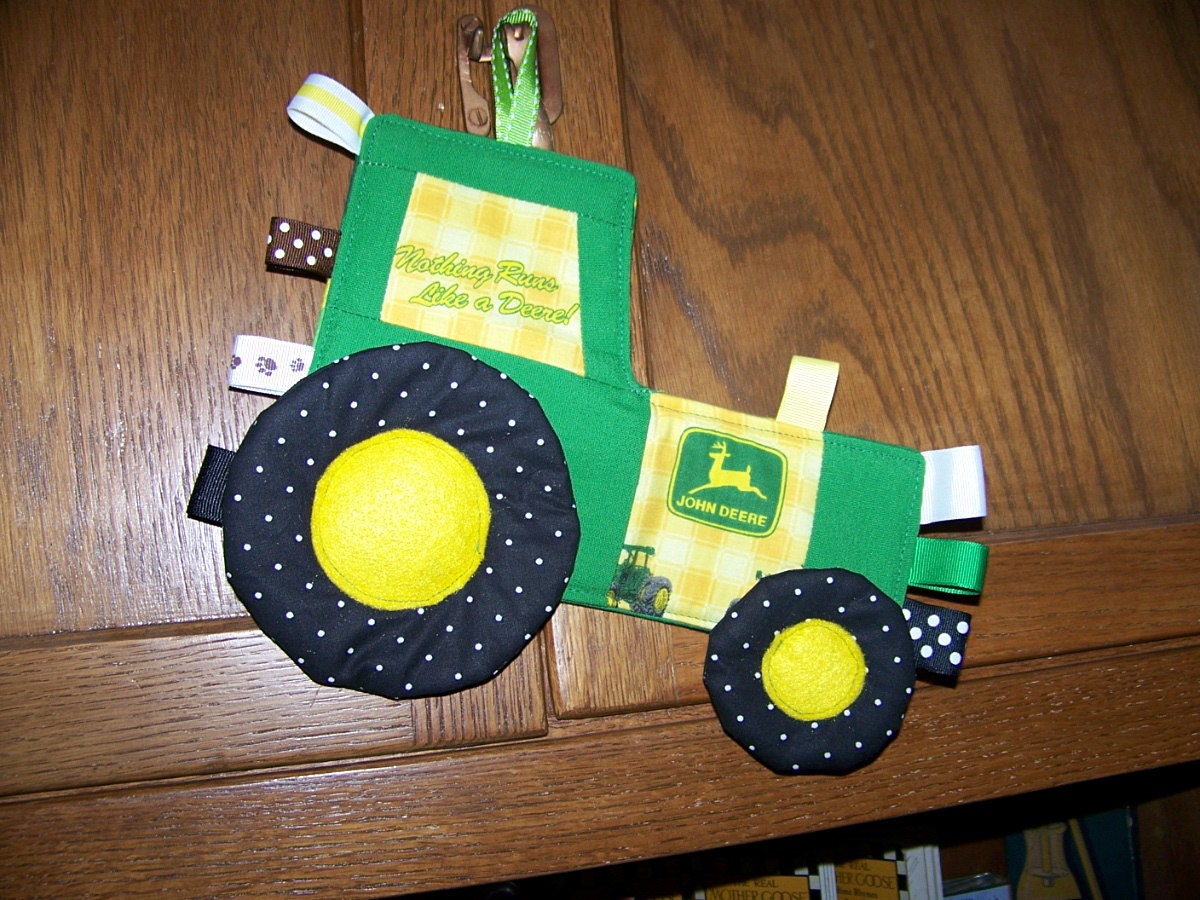 John Deere Tractor Taggie Toy made with John Deere fabric Patchwork Crinkle Toy pdf pattern with Immediate Download e-file