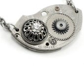 Steampunk Necklace - Efflorescent Engine V2 - GORGEOUS Mechanical Whimsy with Vintage Clockwork and Filigree Button Accent - WOW