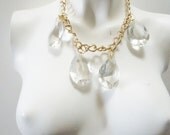 happy cyber monday sale handmade  glass crystal clear chandelier goldtone salvaged from vintage pieces necklace