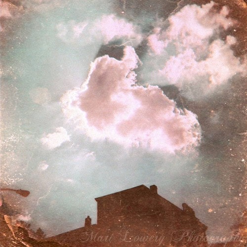 Sky and Cloud Photography, Ominous Aquamarine Blue and Bronze Holga Print, Vintage Sky, Black Friday Etsy, Cyber Monday Etsy