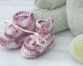 Crochet Cotton Baby Booties Pinks and White/ 0-3 Months