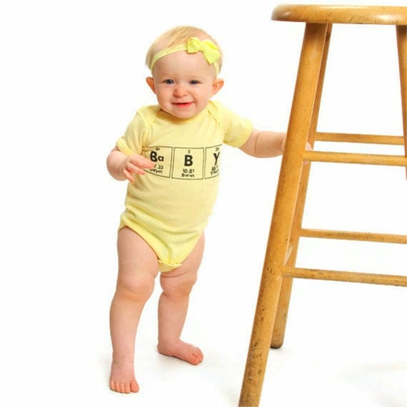 Chemistry Geeky Onesie Periodic Table Baby One Piece Unisex Clothes - Yellow with Black