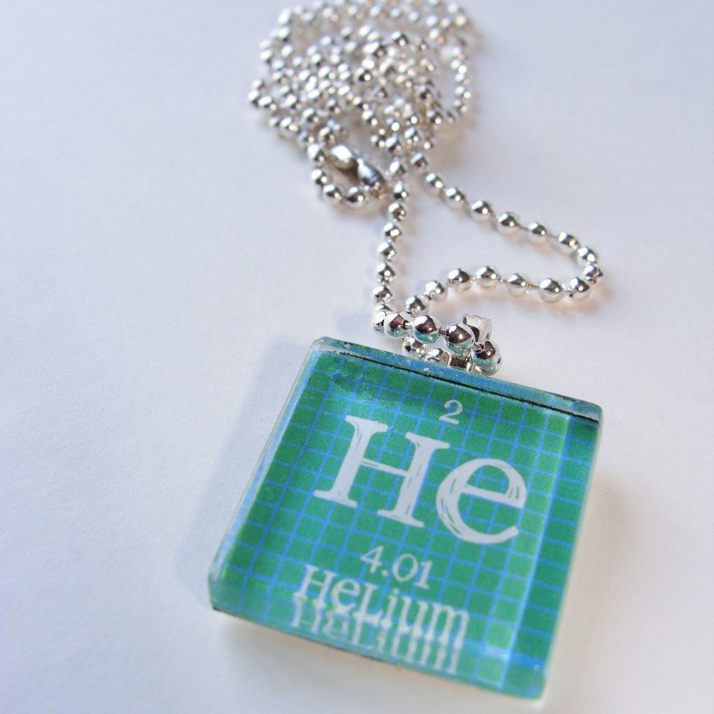 Periodic Table Science Jewelry Helium Green and Blue Glass Chemistry Necklace