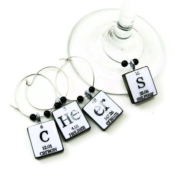 Chemistry Wine Glass Periodic Table Charms for Charming Geeks
