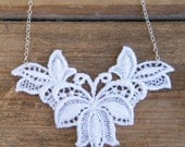 White Wildflowered Lace Necklace with Sterling Silver Chain - Under 30 USD
