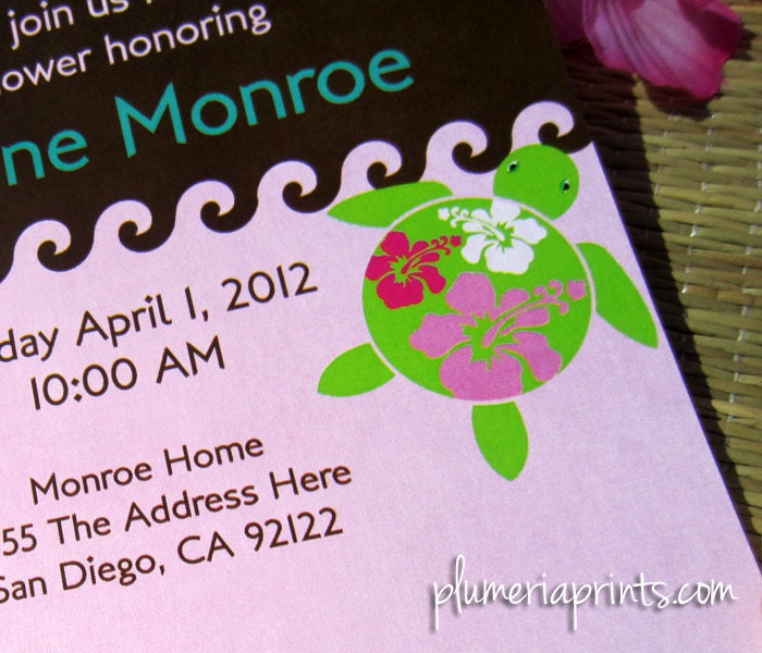 ... DIY Invitation - Baby Shower or Birthday - Swimming Sea Turtles Pink