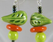 Green Leaf Earrings Handmade Beads