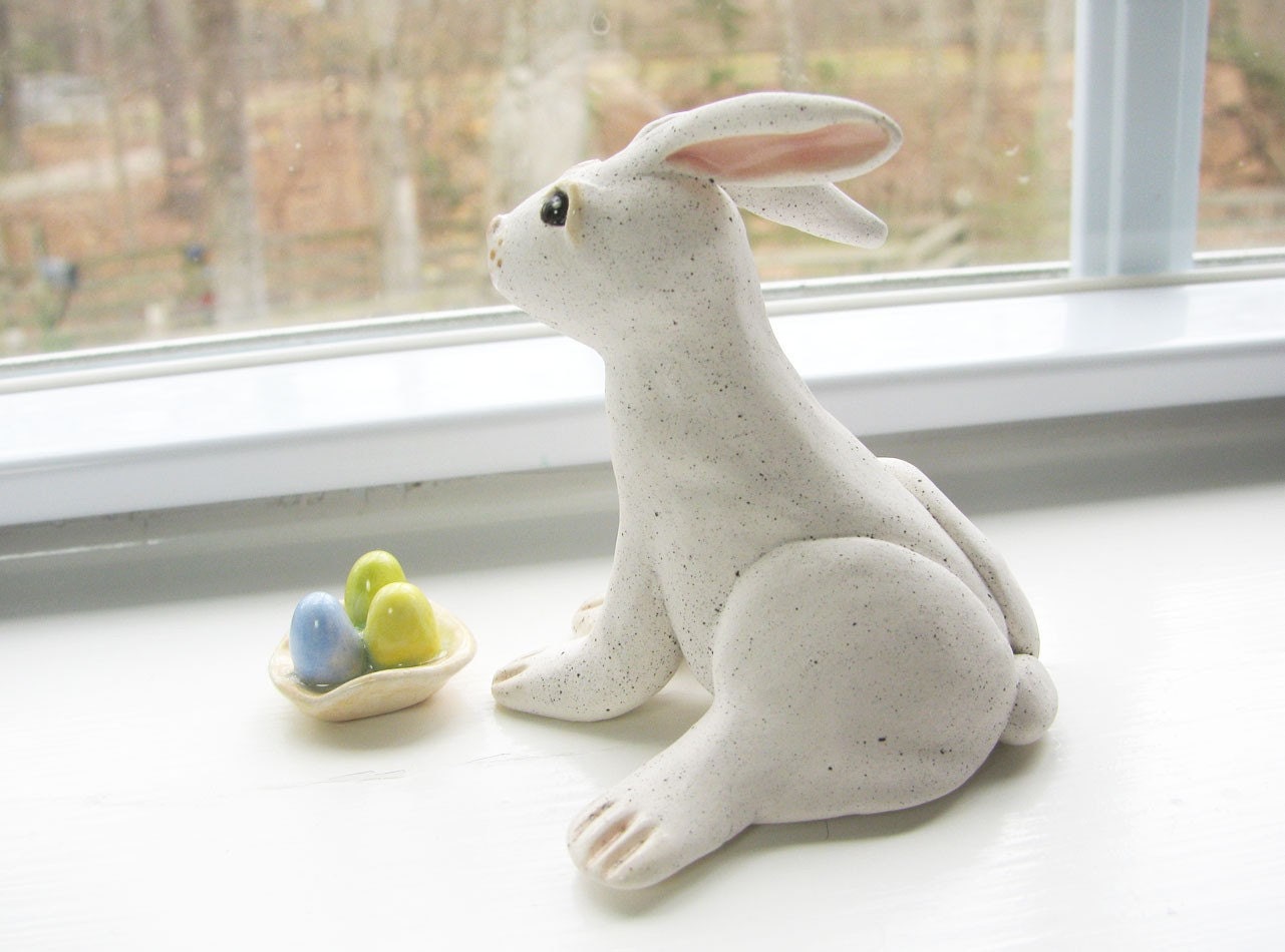 Speckled White Bunny Handmade Clay