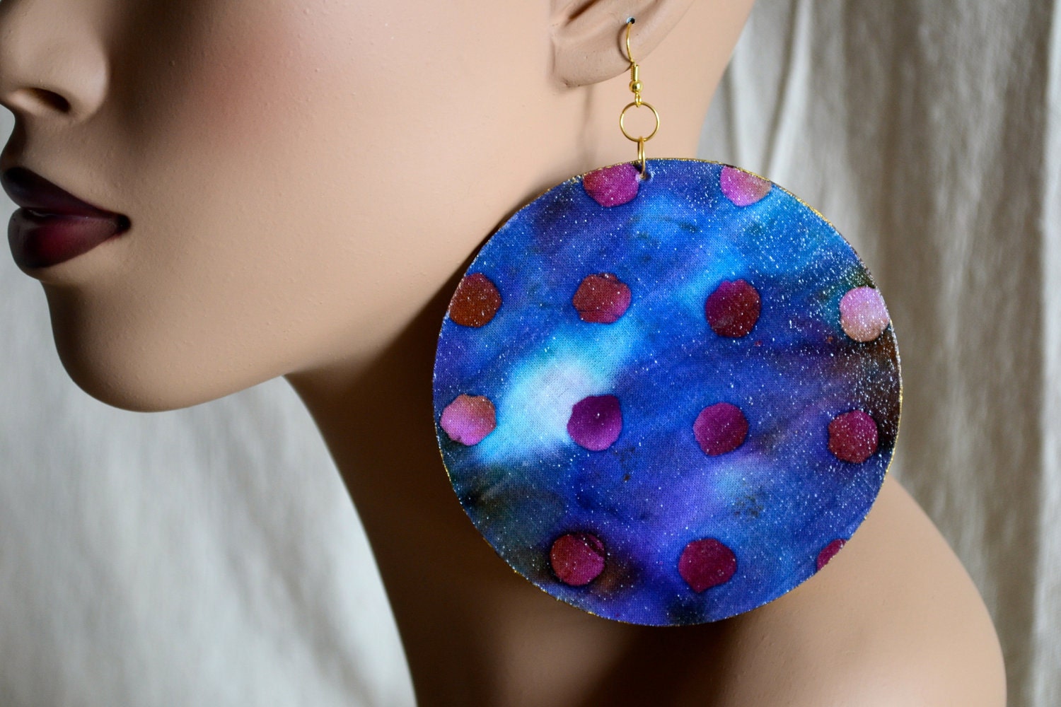 Blue Printed Fabric Earrings
