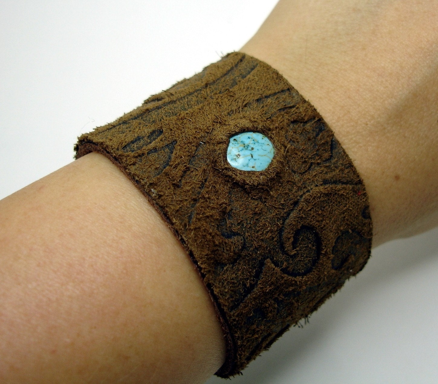 Peak-a-boo Turquoise Recycled Leather Cuff