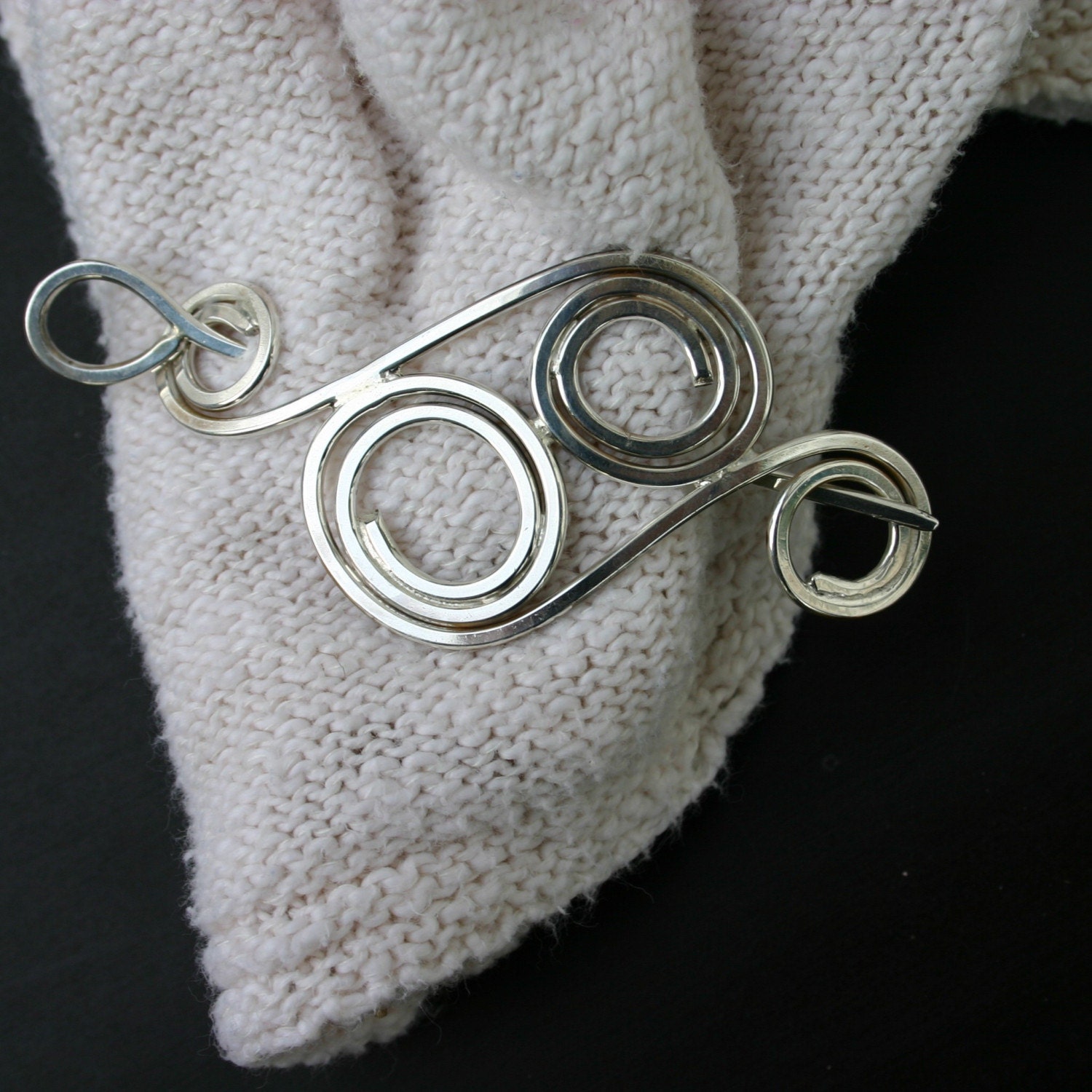 Scarf Pin. Sterling silver swirls. Silver pin. Decorative scarf pin. Handmade. OOAK. Brooch. Hair clip