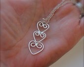 Hearts Necklace. Sterling silver Hearts Pendant. Three hearts. Hammered texture design. wedding. Valentines gift