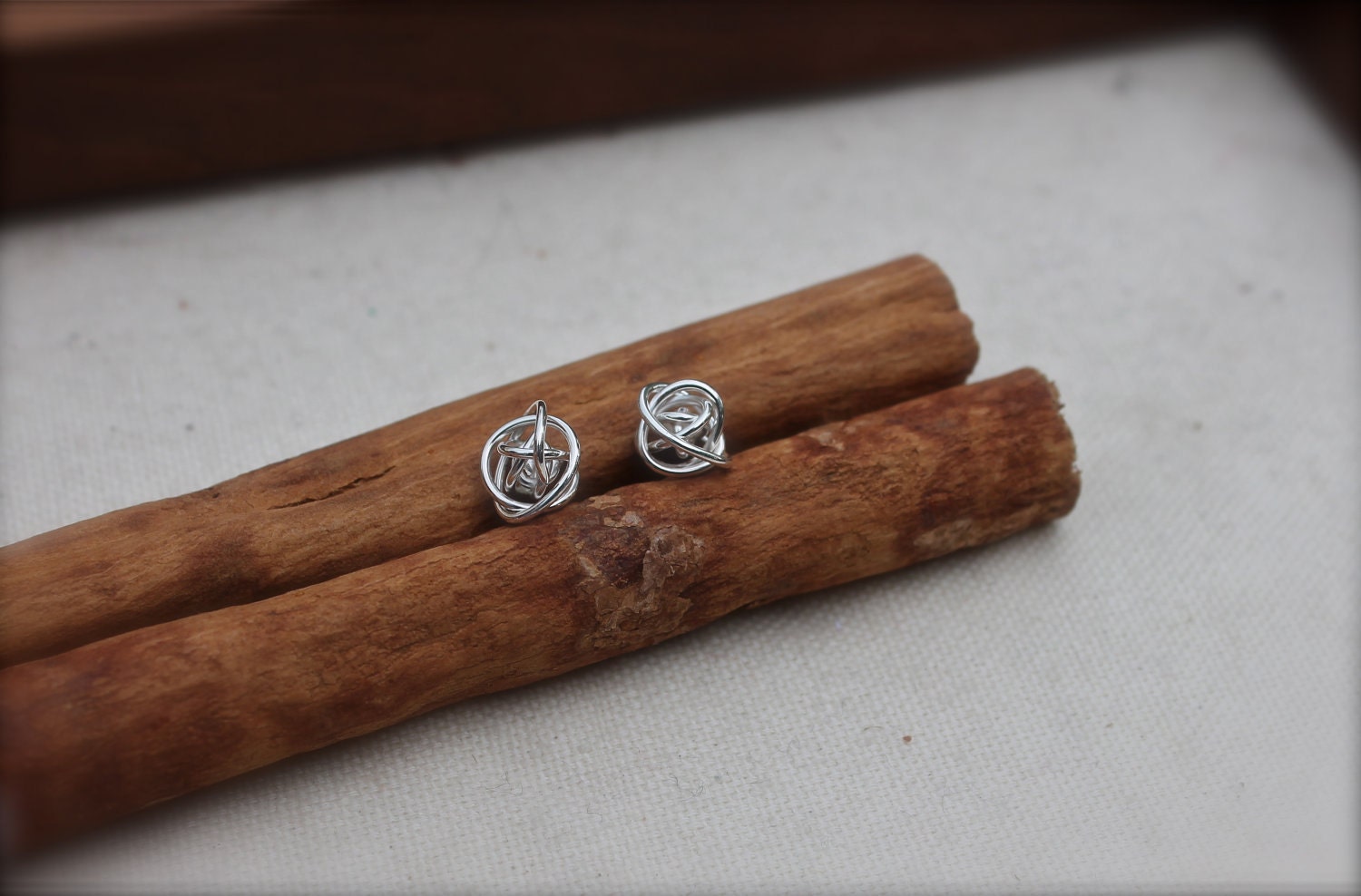 Sterling Silver Tumbleweed post earrings. silver knot. Silver abstract studs. OOAK. Minimalist. Modern.