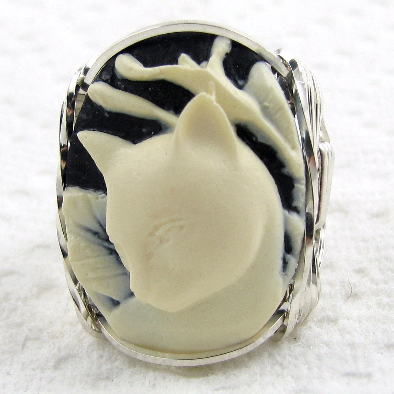 Calla Lily Cat Cameo Ring Sterling Silver Custom Animal Jewelry