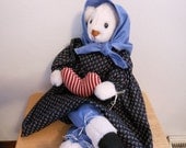 Teddy Bear Handmade in Navy, Red and Purple Print Clothing