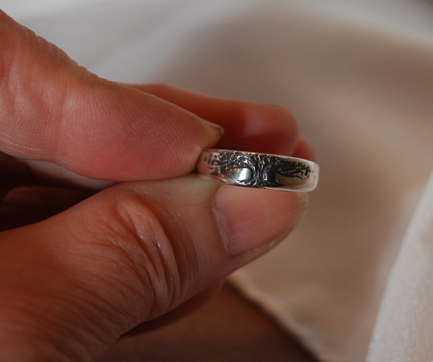 Sterling Tree of Life Ring,  Ladies, Tapered with engraving