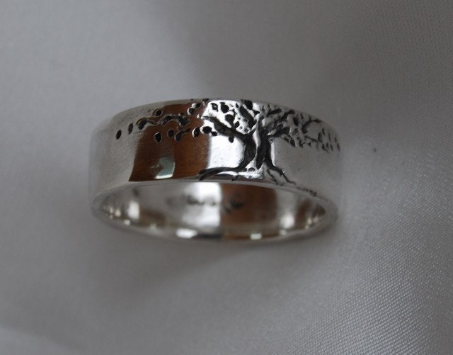 Tree of Life Ring Set 8mm wide Sterling silver Bands