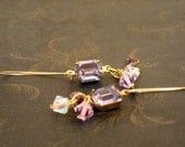 Vintage recycled crystal earrings with purple Swarovski bi cone crystal's