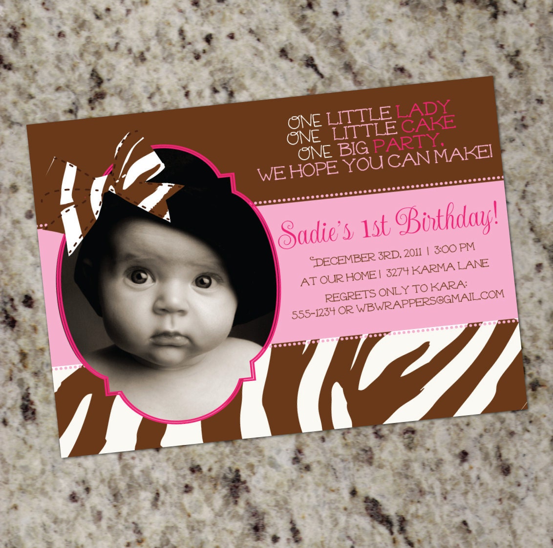 Zebra Bow 1st Birthday Photo Invitations - Print Your Own Il_170x135