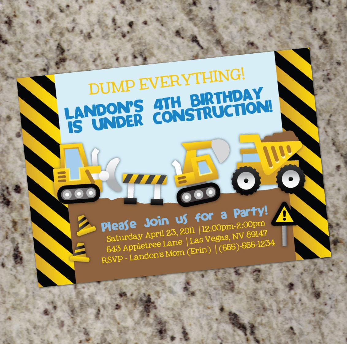 Dump Truck Construction Party Invitation - with or without photo - Printable Design Il_170x135