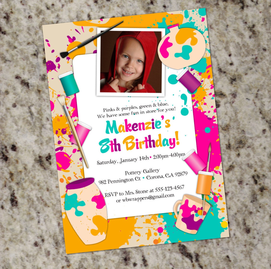 Paint Your Own Pottery Birthday Party Invitation - Printable Design Il_570xn