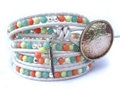 Peaches and Cream leather wrap bracelet