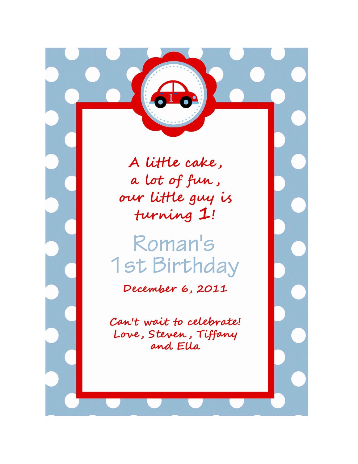 Cars Themed Invitation