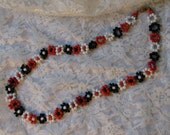 SALE - Flower Chain Beaded Necklace - Handmade Original Design