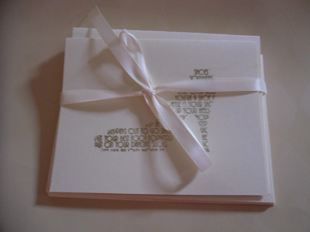 Love Gold Shoe Set of 6 Note Cards with Envelopes