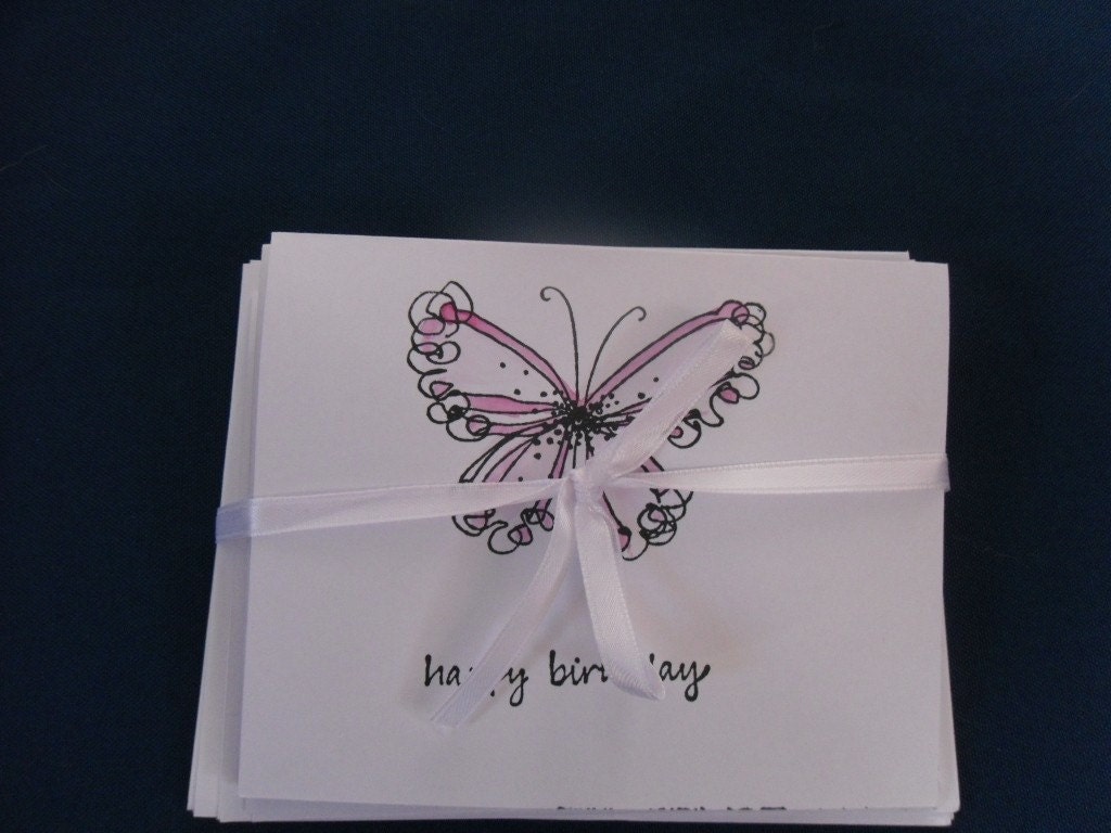 Butterfly Happy Birthday Set of 6 Note Cards