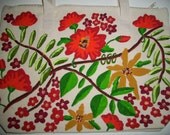 Large Red Blooming Branch Tote