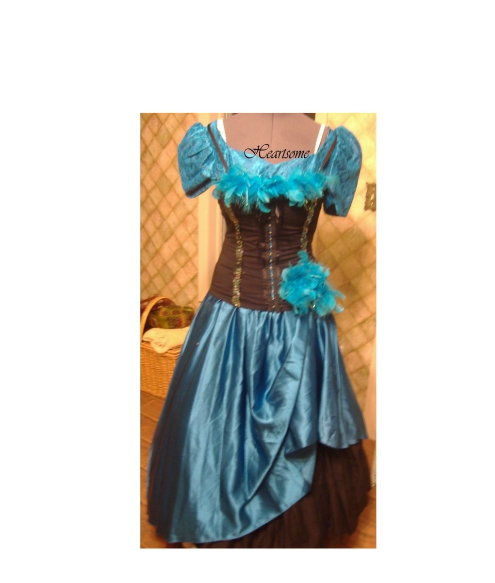 Gown Dress Saloon Victorian Steampunk masquerade  costume corset feathers headband