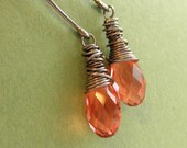 Wire Wrapped Earrings - INDIAN PINK- Very Bright Swarovski Briolettes Earrings - Salmon, Green, Olive, Oxidized, Handmade, Wire, Elegant, Classic, Feminine, Nice