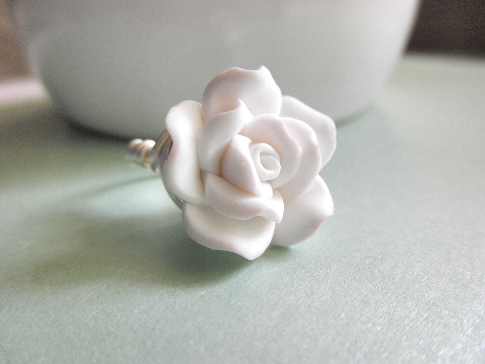 White Ring - Size 5.75 - Ivory Flower, White, Almond, Bridesmaids, Small Ring, Petite, Pretty, Feminine, Romantic, Lovely