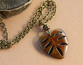 Heart Bone Necklace - Brown, Bronze, Rustic, OOAK, Big, Autumn, Fall, Warm, Wood Look, Antiqued Brass, 18 inches, Cocoa, Love