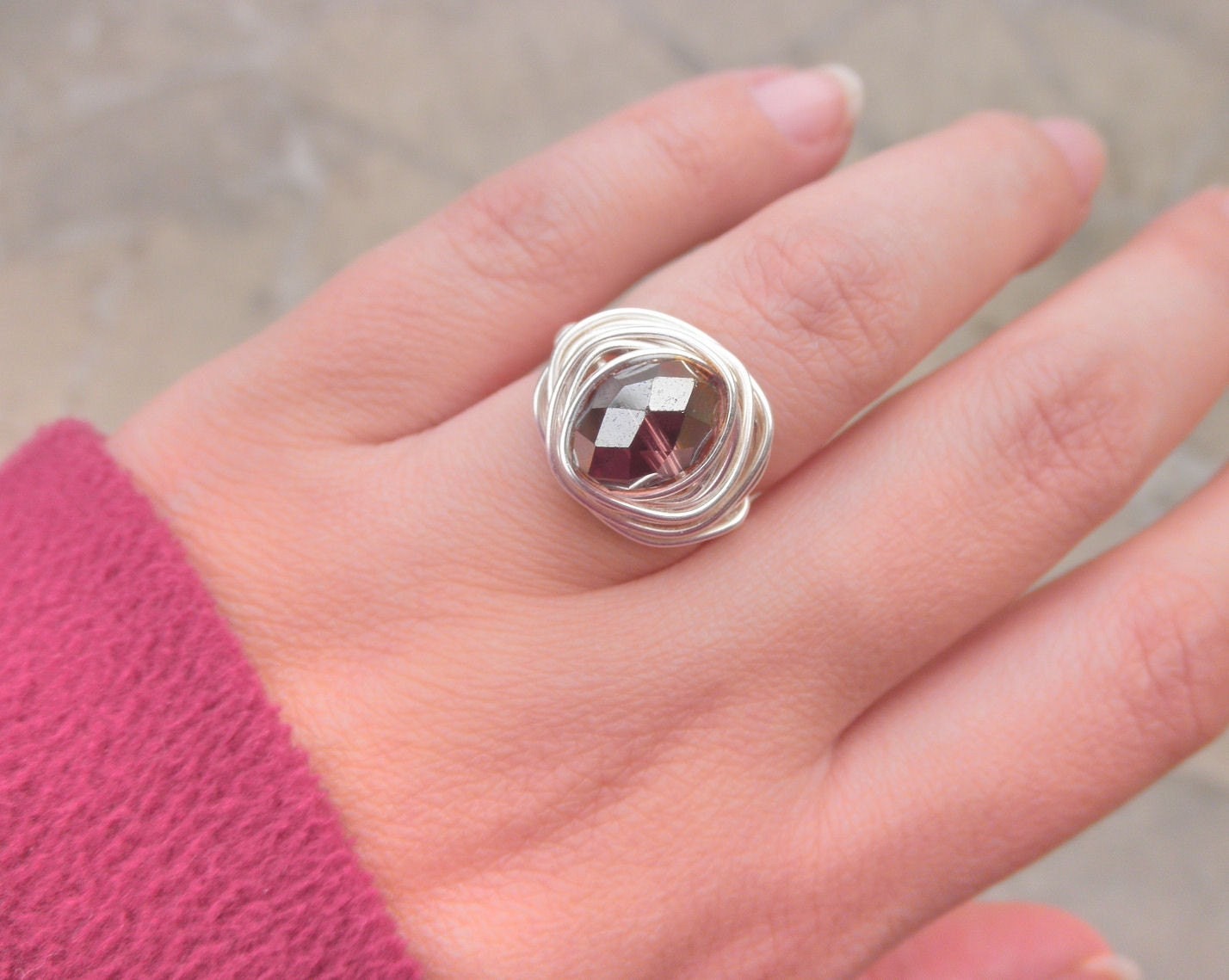 Wire Wrapped Ring - To Order - AB Colorado Topaz, Amethyst, Dark Purple, Purple, Crystal, Bright, Handmade, Cute, Simple, Lovely, Romantic