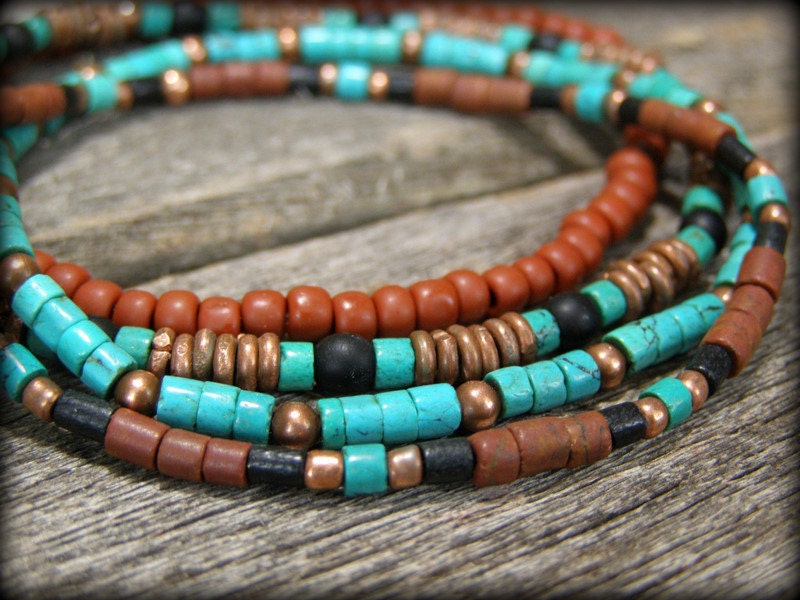 Turquoise Bracelet - Beaded Bracelet - Tribal Bracelet - Stretch Bracelet - Heishi Bracelets - Unisex Bracelet