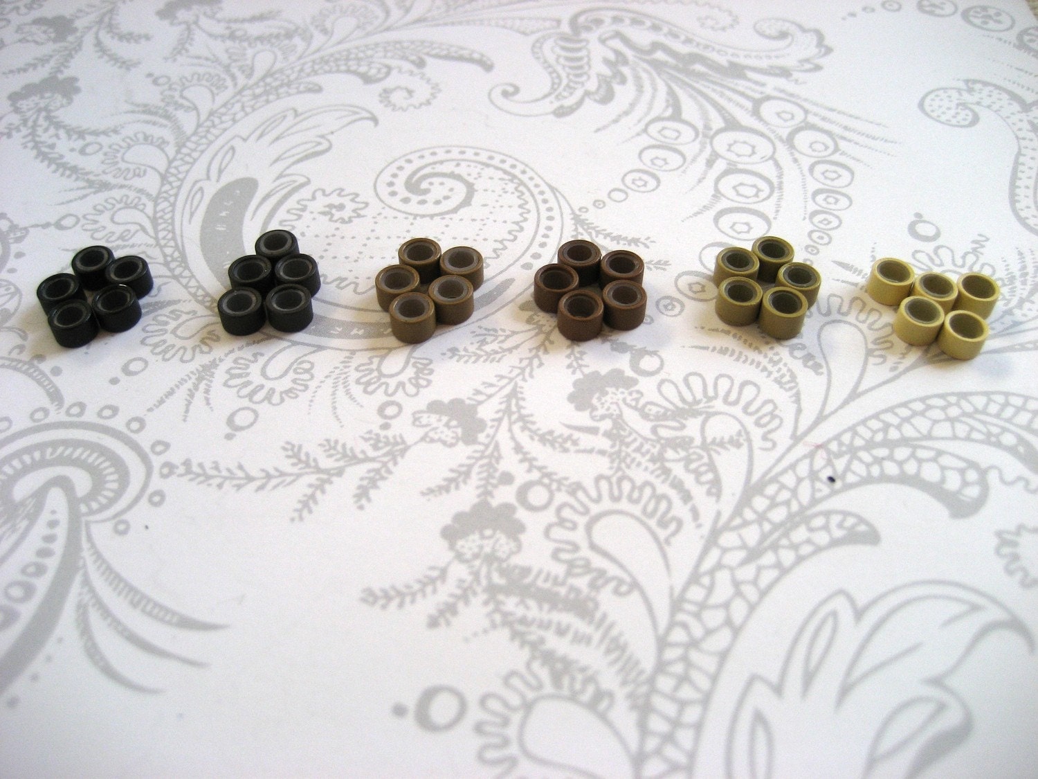 10 Micro Beads for Feather Hair Extensions - Black, Dark Brown, Medium Brown, Light Brown, Auburn, or Blond