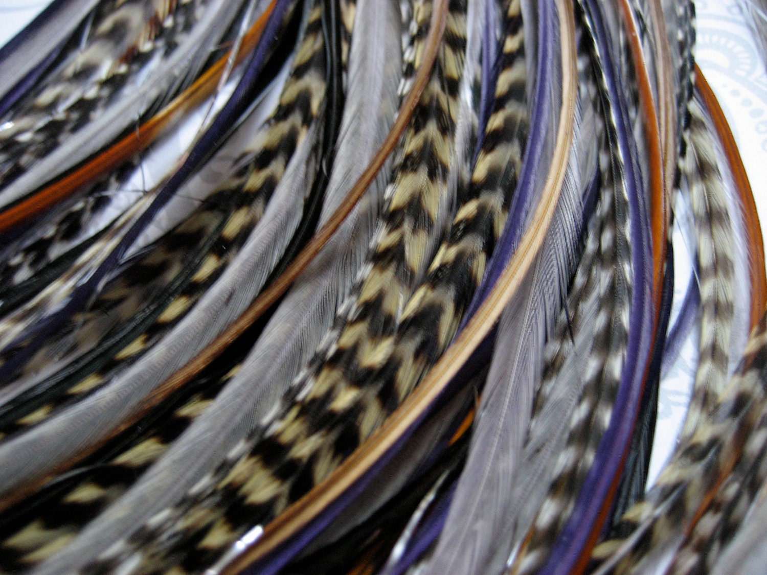 Purple Rain Collection - 7 Premium Feather Hair Extensions, 3 Silver Hair Tinsel and 4 Micro Bead Crimps, Long Length (7-13 inches)