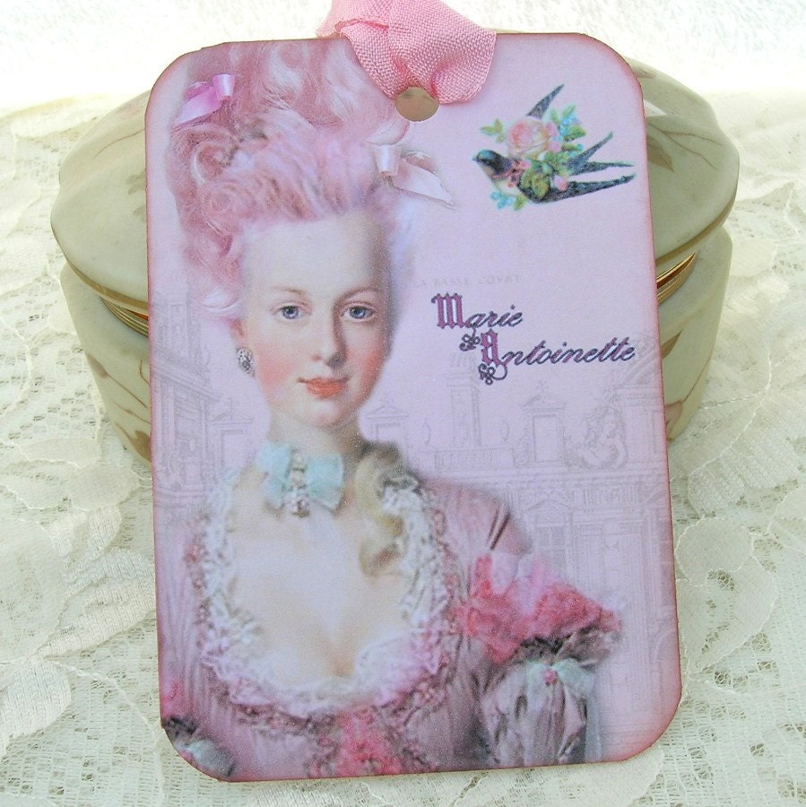 Tags Gift Hang Bridal Favor Bridal Shower Marie Antoinette in Pink Ballgown Tea Party Vintage Set of 6 Handmade by Enchanted Quilling