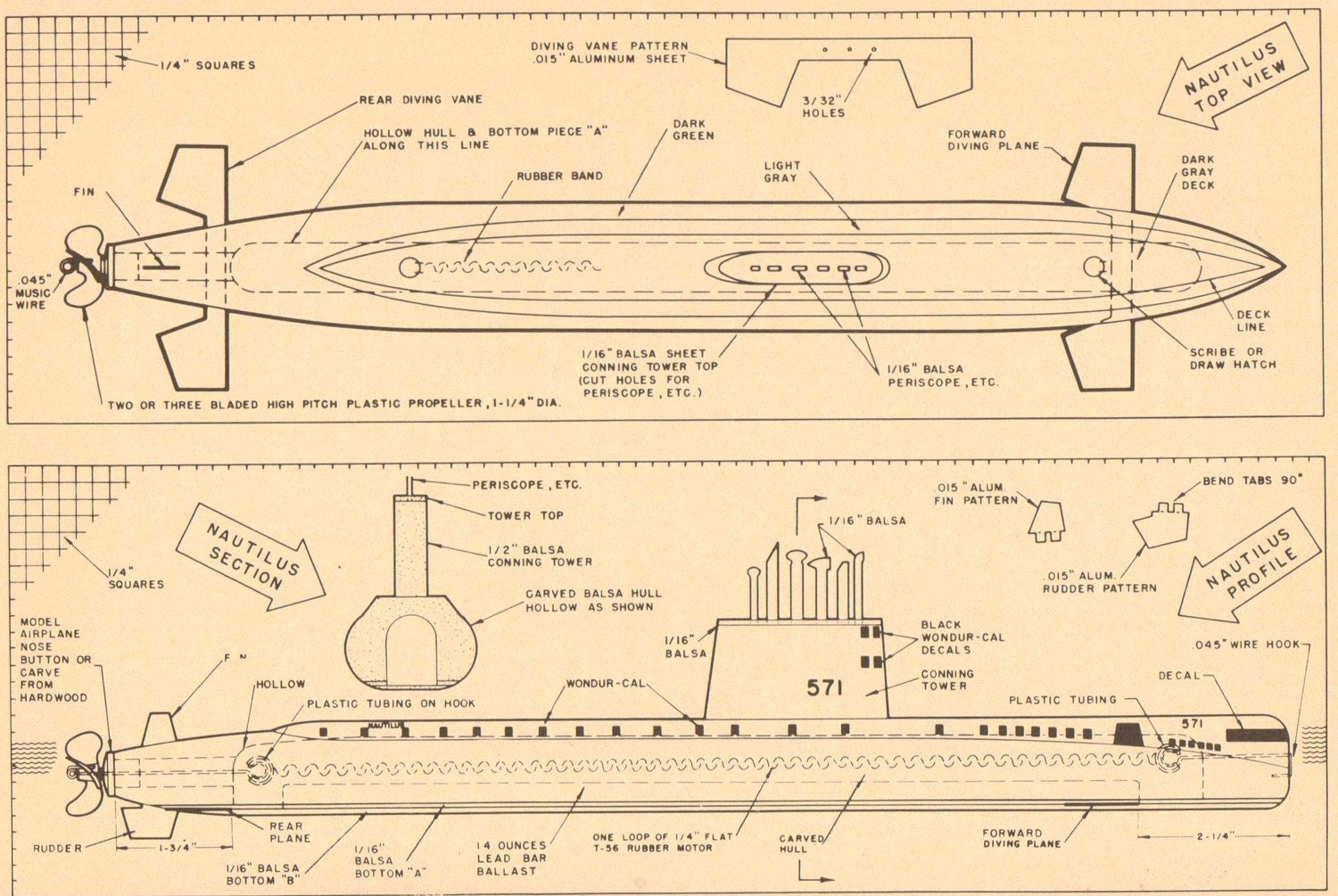 Diving Submarines. Vintage Model Boat Plans in by GraceArchives