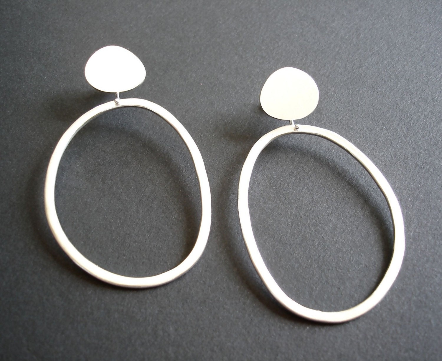 Pebble and Abstract Hoop Silver Earrings