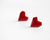 Red Asymmetrical Heart post earrings