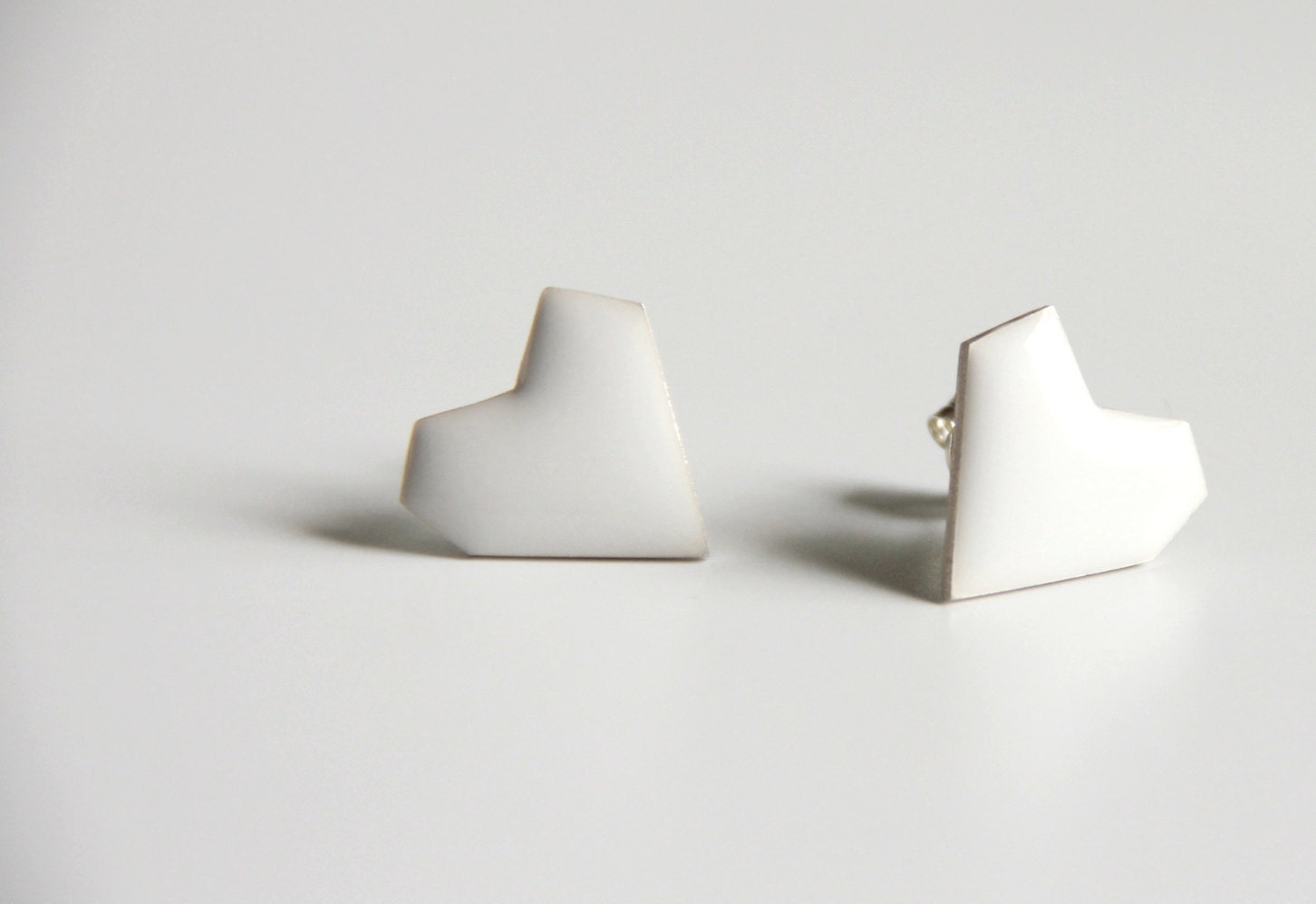 White Asymmetrical Heart post earrings