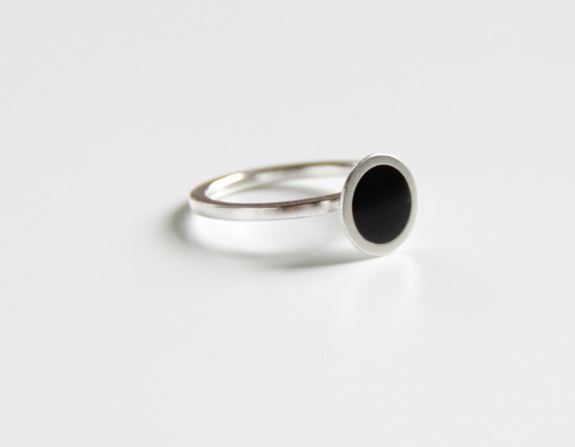 Small Domed Disk Ring - Black